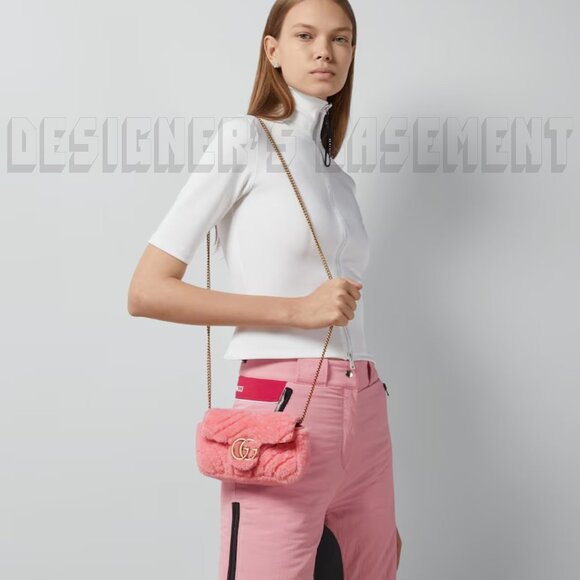 GUCCI pink Super Mini GG MARMONT Shearling Matelasse Crossbody shoulder Bag NIB - Picture 7 of 8